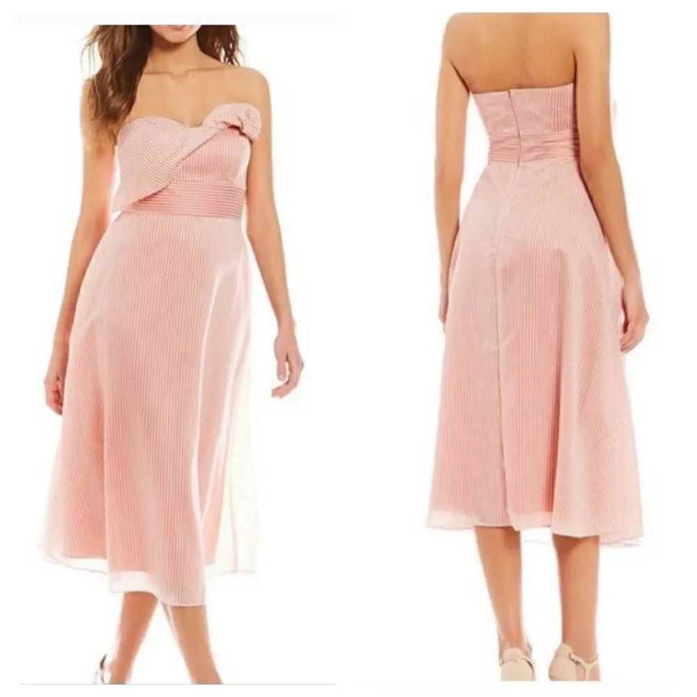 Gianni Bini Layla Orange Ivory Stripe Strapless Dress Size 2